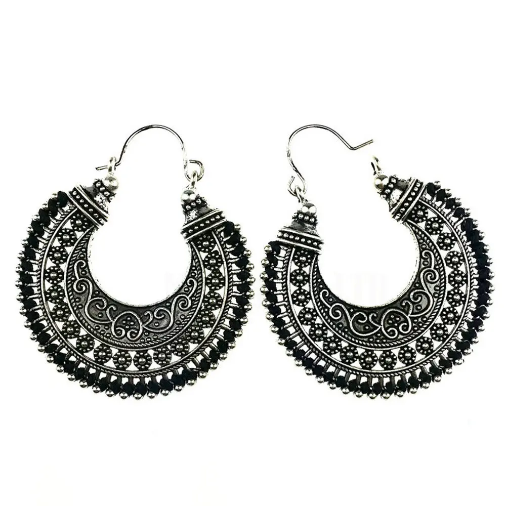 Этнический античный серебряный цвет ручной работы плетеные полые серьги-кольца ювелирные изделия для женщин - Окраска металла: Black