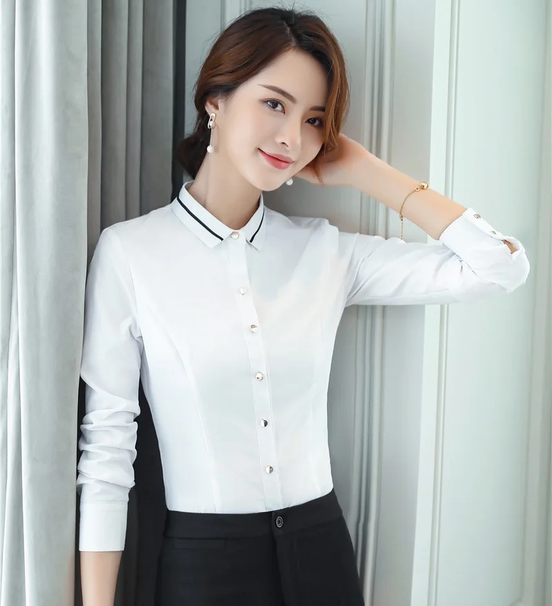 Formal Ladies Blouses Women Shirts White Office Work Wear Female Tops Long Sleeve OL Style