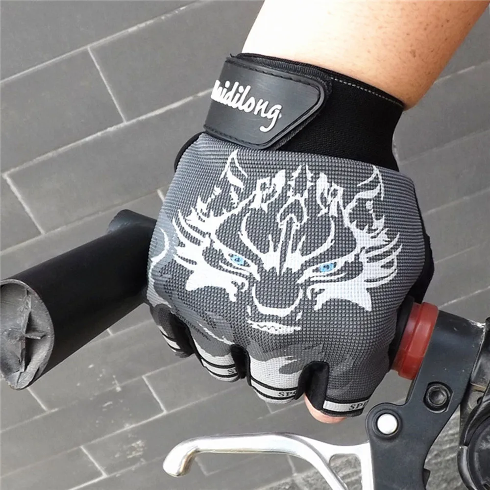 Мужские перчатки без пальцев, противоскользящие перчатки для велоспорта, спортзала, фитнеса, спорта, дышащие перчатки с принтом волчьей головы