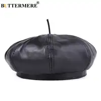 BUTTERMERE ผู้ชายภาษาฝรั่งเศสคำ Berets หมวกสีดำของแท้หนังจิตรกรหมวกชายหนังธรรมชาติ Retro ฤดูหนาว High-End ศิลปินหมวก beret