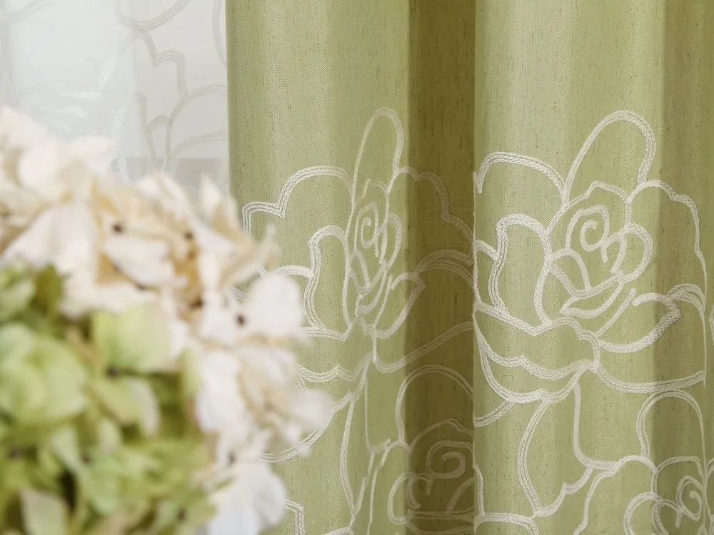 Rose Cotton Embroidered Floral Curtains For Living Room