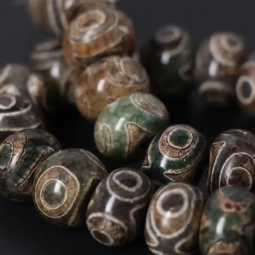 Brown&Green Vintag Crack Tibetan Onxy Eyes Dzi Rondelle Abacus Spacer Beads Wholesale,DIY Bracelet Jewelry Making,2Strands/Lot