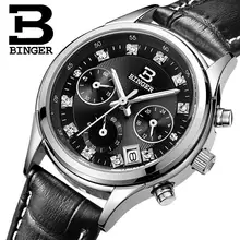 Suisse Binger Femmes de montres de luxe horloge à quartz étanche véritable bracelet en cuir Chronographe Montres BG6019-W5