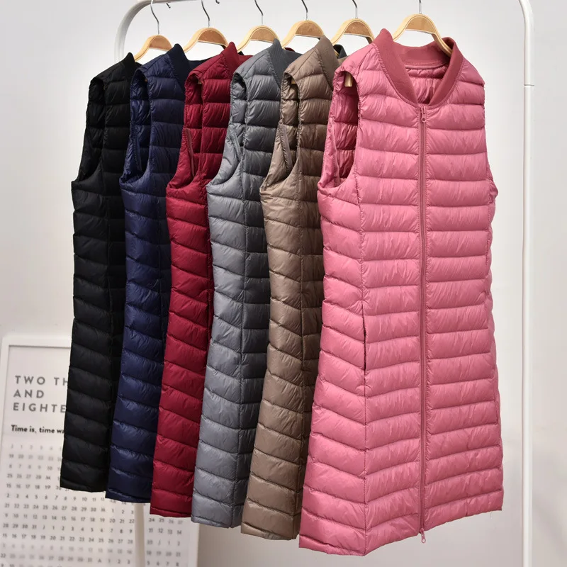 

Winter new baseball down vest female long autumn and winter light vest shoulder round neck warm ladies large size vest jacket