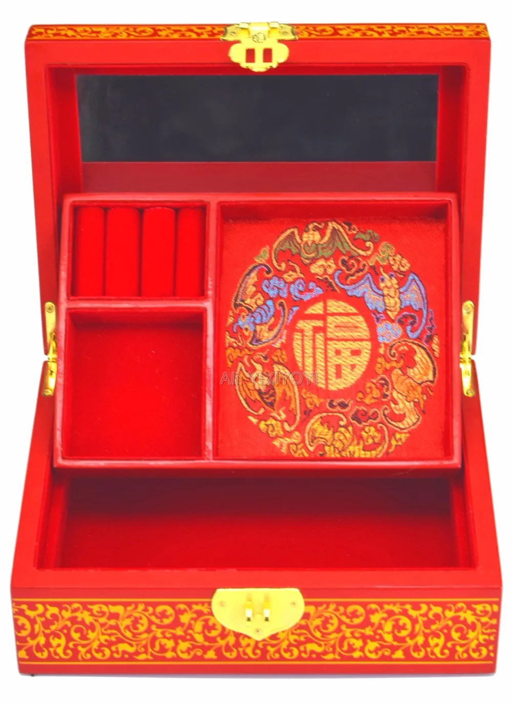 Китайский ручной работы ретро дерево 2 слоя Свадьба Помолвка хранения шкатулка с зеркалом серьги браслет ювелирные изделия Дисплей Коробка Чехол