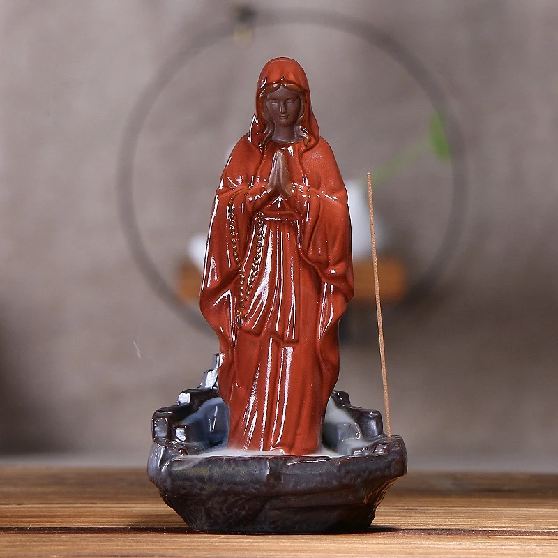 Керамическая Статуя Девы Марии Иисуса Христос, статуэтка для благовоний, держатель для благовоний, палочка для благовоний, курильница+ 10 конусов для благовоний