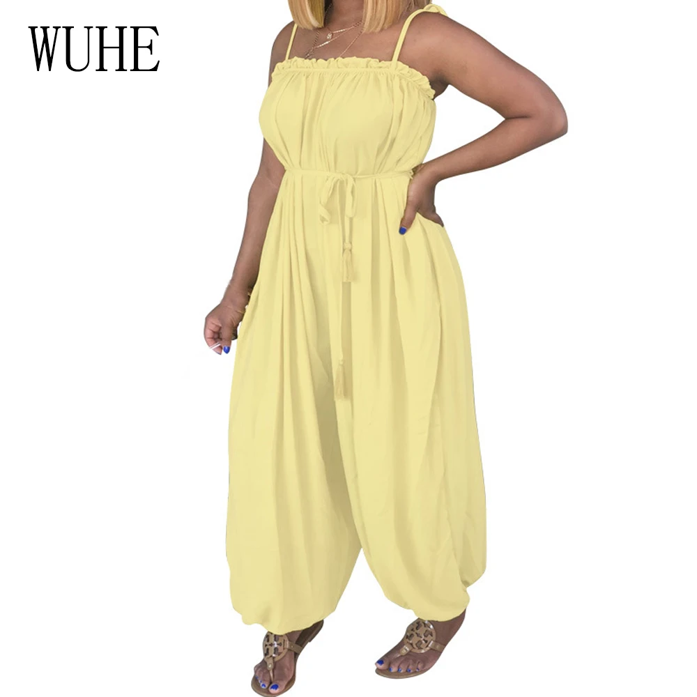 

WUHE Sexy Off Shoulder Chiffon Tied Bandage Loose Jumpsuit Summer Casual Female Playsuit Women Elegant Long Pants Street Wear