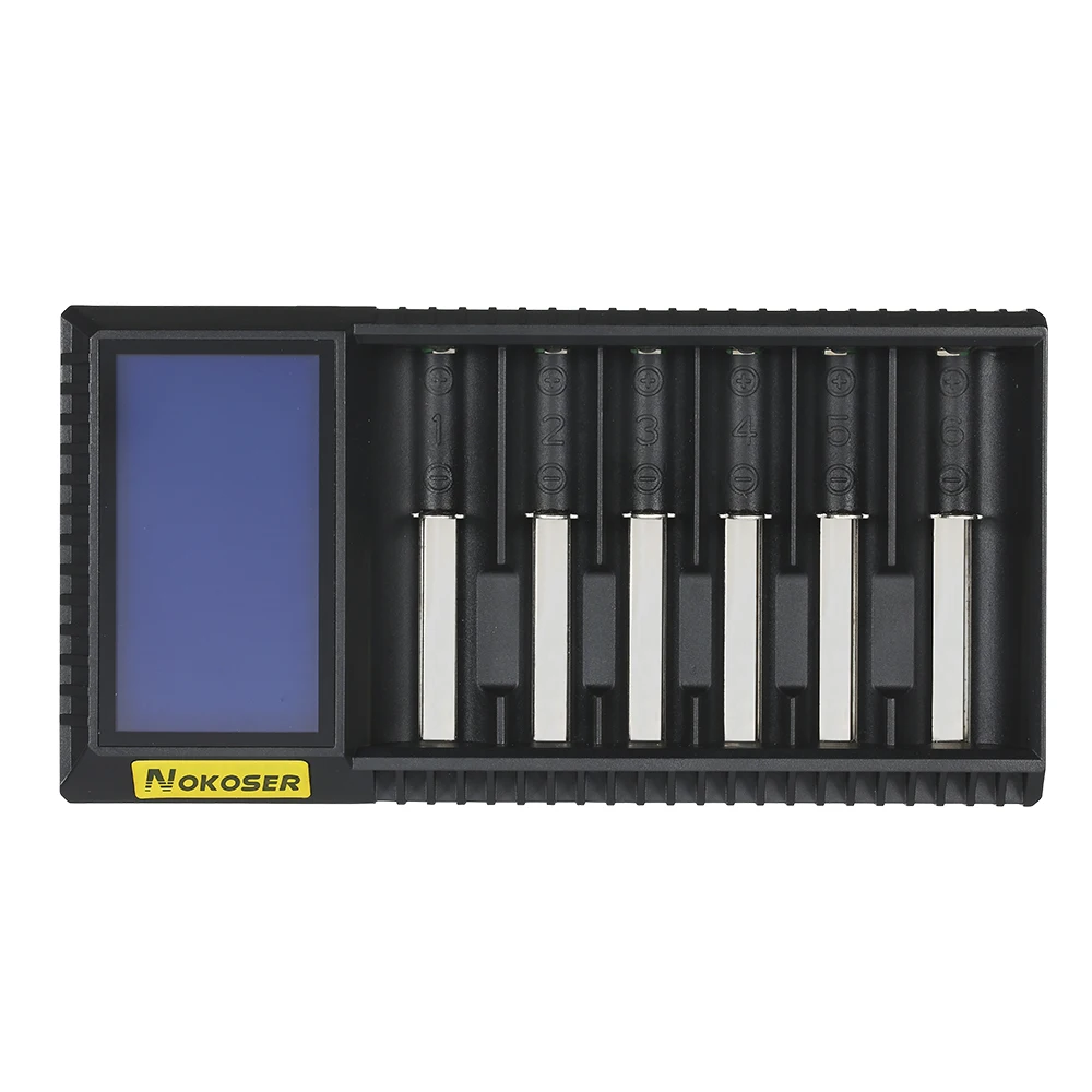 

NOKOSER D6U 6 Slot LCD Intelligent Li-ion/LiFePO4 Battery Charger for Rechargeable Ni-MH/Ni-Cd AAA/SC 18650 / 26650 Batteries