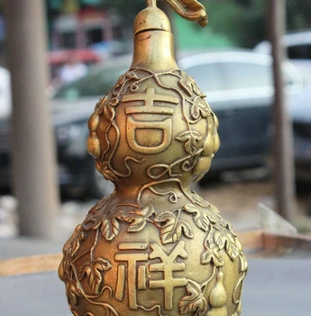 

yan 8" China FengShui Brass Wealth JiXiang RuYi Fu Gourd Statue Wine Pot Flagon