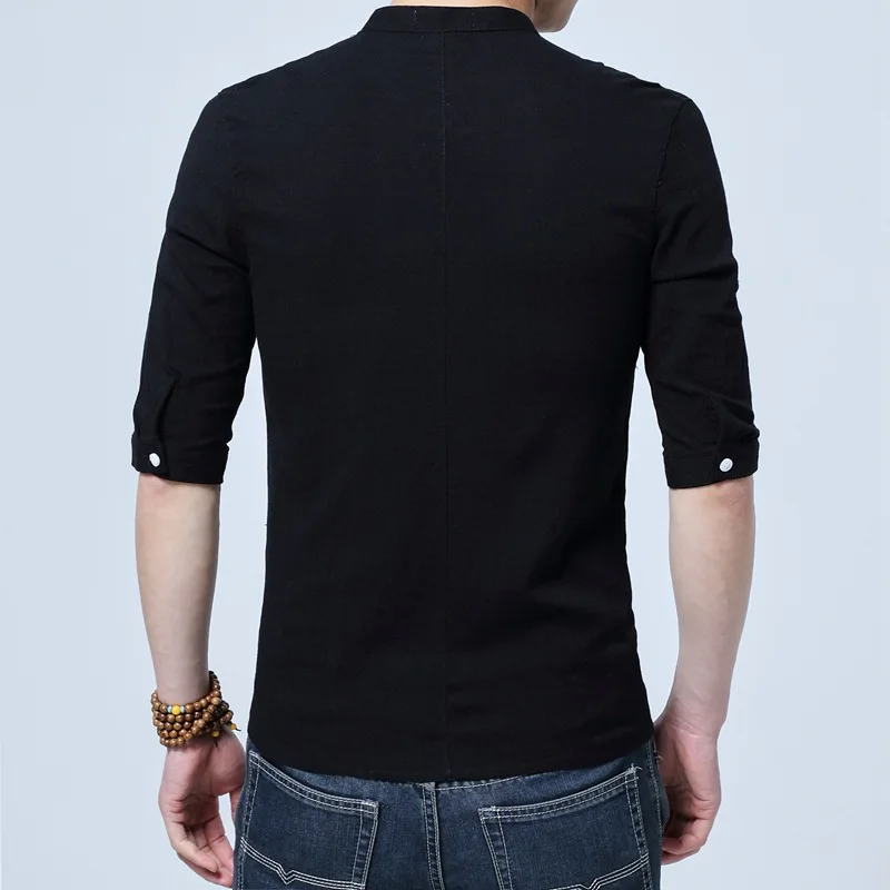 Men Half Sleeve Cotton Linen Chinese Style Shirts Kung Fu Tai Chi Tang Suit Style Tops