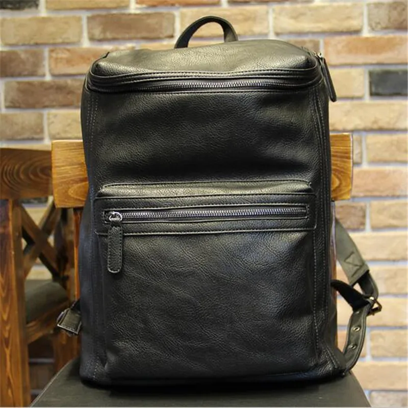 2016 New Leather Backpack Men's Casual Travel Bags Oil Wax PU Leather Laptop Bags College Style Backpacks Mochila Zip Men