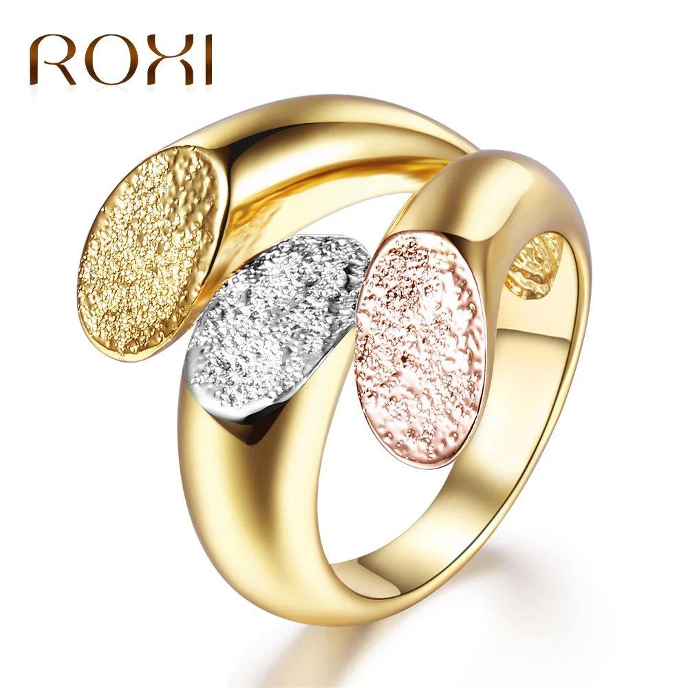 

ROXI Charm Personalized Anillos Gold Color Cocktail Party Wide Rings for Women three Colors Female Size Rings Jewelry bague 2018