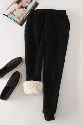 Толстые бархатные утепленные штаны Для женщин зимние Повседневное Эластичный шнурок на талии Штаны свободные однотонные шорты C407 - Цвет: black