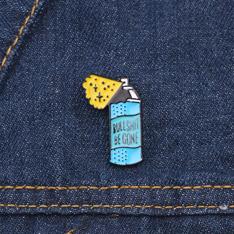 

Cartoon Blue Bottle Spray Brooch Lettering Bullshit Be Gone XX repellent funny cleaning Spray Lapel Enamel Pin Badges Brooches