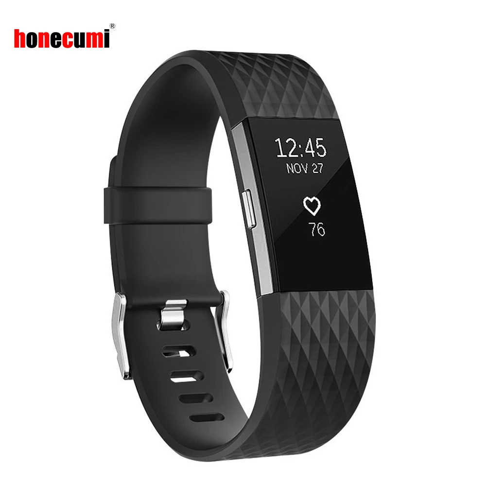 Honecumi для Fitbit Charge 2 диапазона черный Регулируемый Замена Спорт Смарт часы ремешок для заряд 2 маленький большой