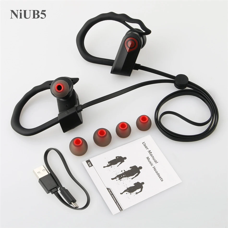 

NiUB5 3D Stereo Sound Earpiece High Quality Bluetooth Headphone with Mic Soft Ear Hook Handsfree Sweatproof Sport Earphones