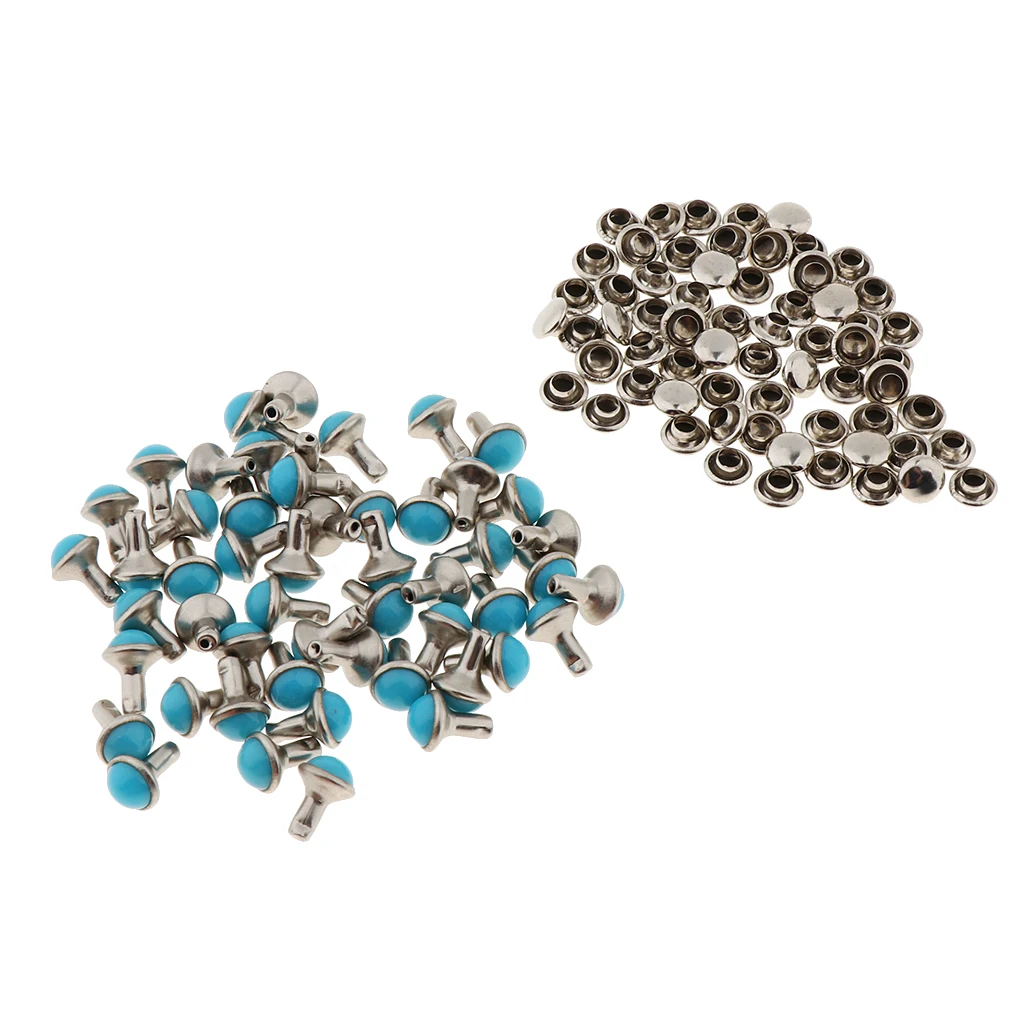 50 Sets Round Turquoise Rapid Rivets Stud for DIY Leather Craft Decoration