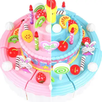 

LeadingStar NEW 103pcs DIY Pretend Play Fruit Cutting Simulation Birthday Cake Food Toys with Light Music Children Gift
