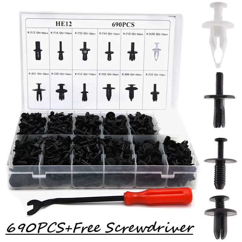 Goedkoop 690 stks set 12 Maten Diverse Auto Body Push Retainer Pin Klinknagel Bevestigingsmiddelen Trim Moulding Clip Uitbreiding Schroeven Kit voor volvo s80
