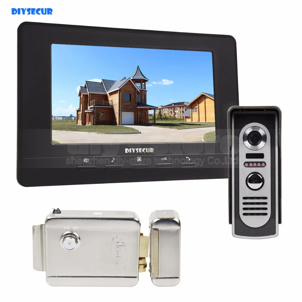 

DIYSECUR Electric Lock 7inch Video Intercom Video Door Phone IR Night Vision Outdoor Camera Black 1v1