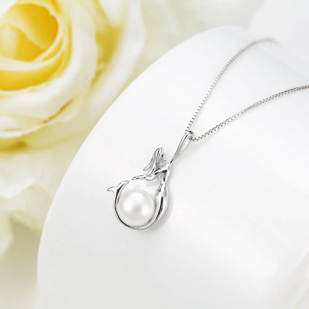 925 sterling silver women pendant necklace with white freshwater pearls box chain jewelry (2)