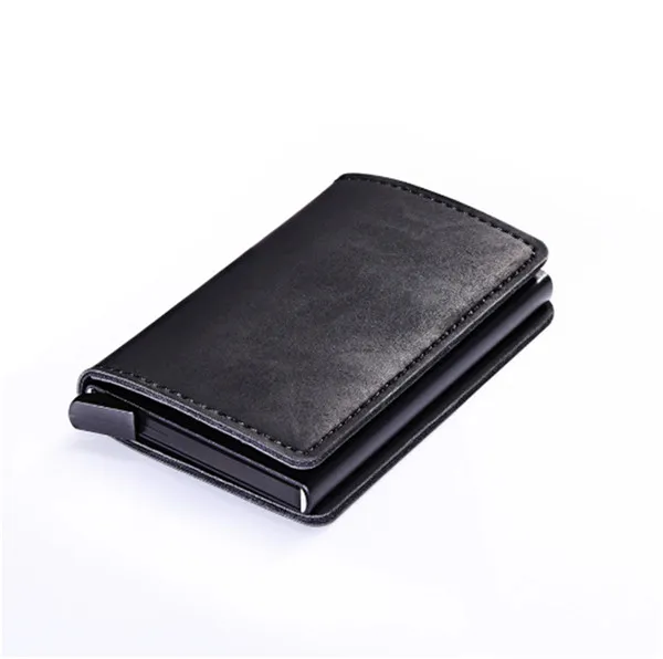 BISI GORO металлический ID кредитный держатель для карт с RFID винтажный Чехол для карт автоматический зажим для денег мини кошелек чехол для визиток - Цвет: black CZ078
