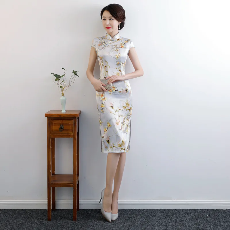 

New Arrival Classic Floral Printed Slim Qipao Chinese Vintage Cheongsam Short Sleeve Novelty Short Dress Size M L XL XXL 3XL 4XL