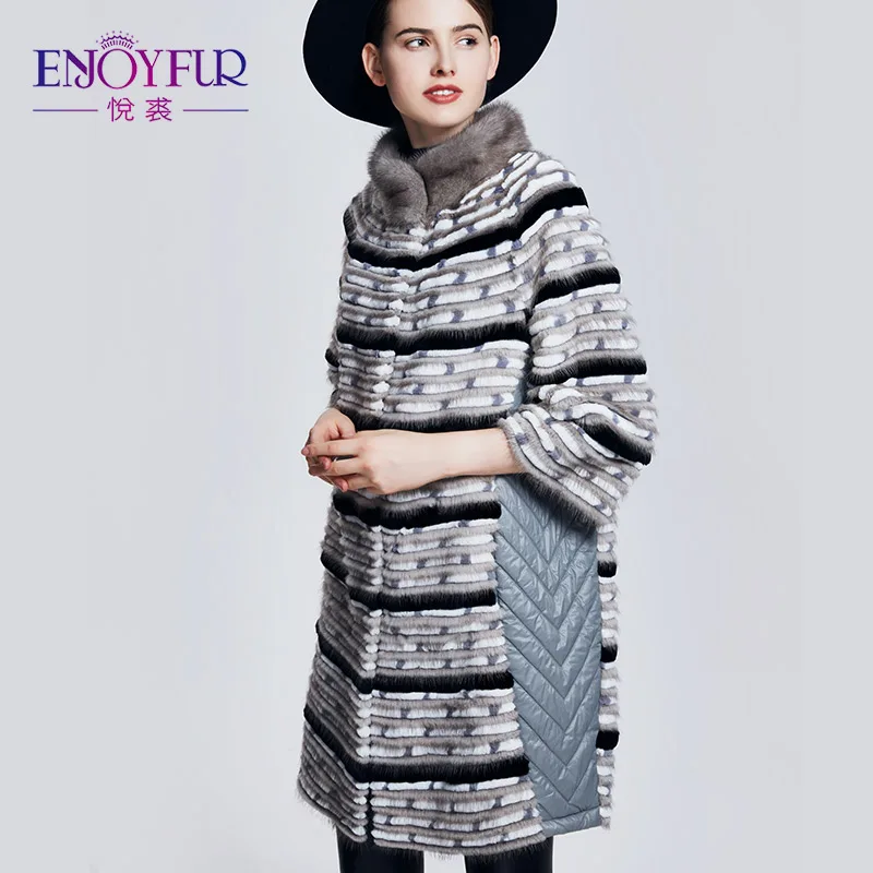 

ENJOYFUR Genuine Fur Coats Real Mink Fur Rex Rabbit Fur Coats For Women Winter Real Fur Coats Knitted Thick Warm Mink Coat