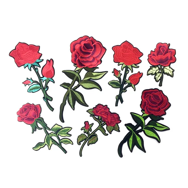 Embroidered Iron On Rose Patches For Clothing Flower