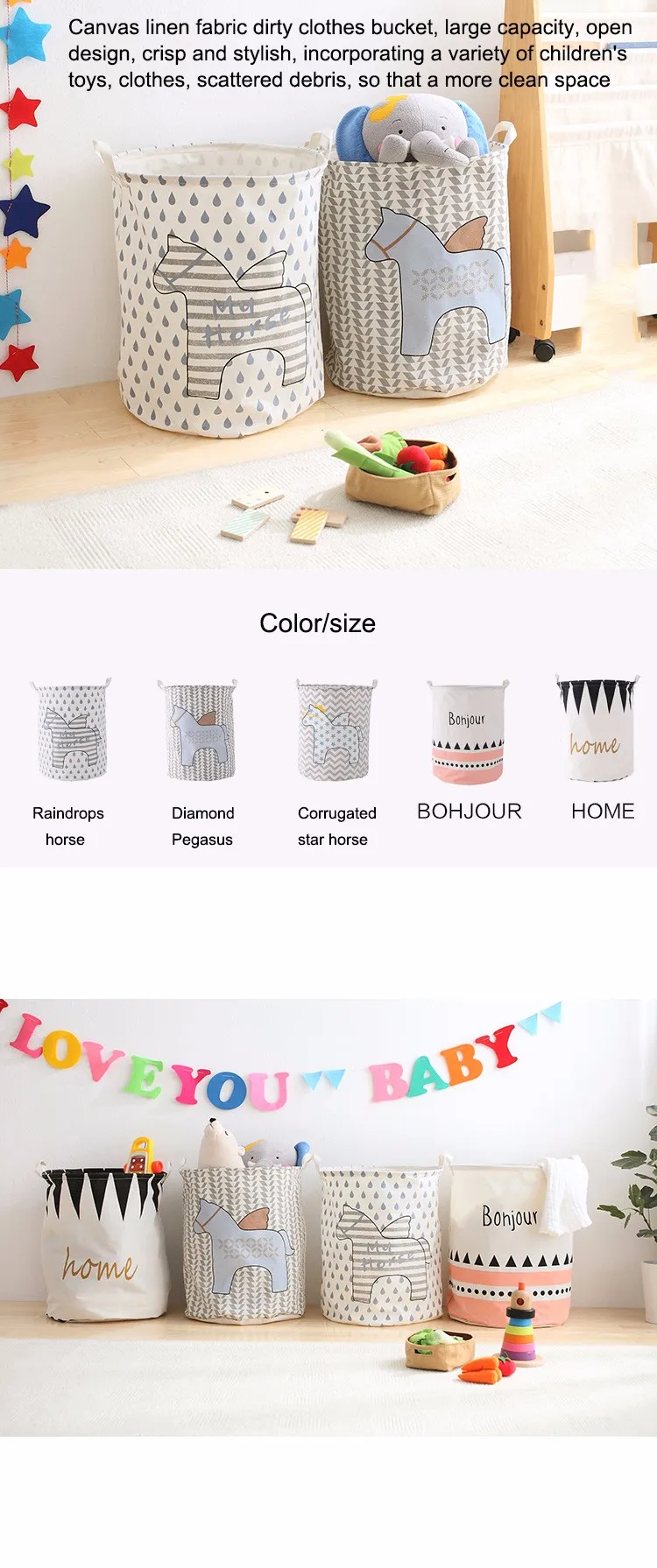 Large Folding Laundry Basket Dirty Clothes Kids Toys Storage