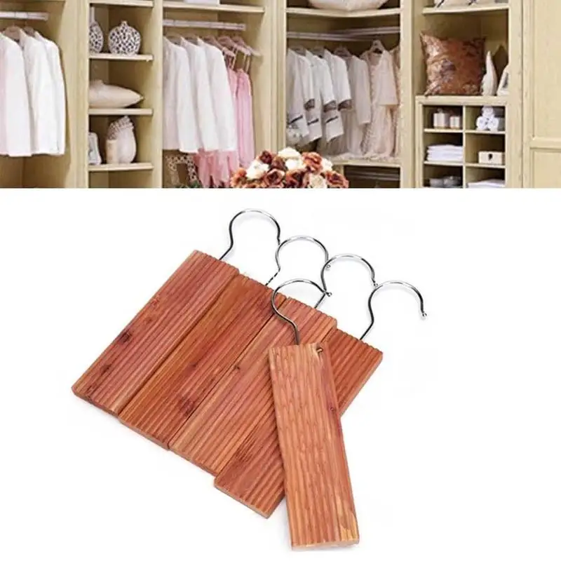 1Pcs Natural Cedar Wood Moth Hanger Hanging Block Repellent Wardrobe Clothes Drawer SQQ3761in
