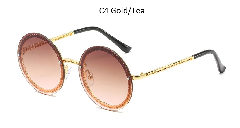 Модные круглые женские очки, винтажные Роскошные брендовые солнцезащитные очки без оправы, женские высококачественные градиентные женские солнцезащитные очки - Цвет линз: Gold Tea