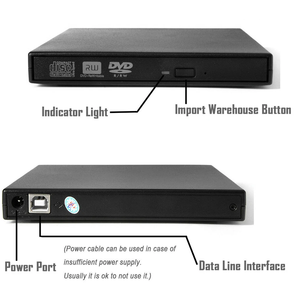 Внешний DVD привод Оптический USB 2,0 CD rom плеер CD-RW записывающее устройство для Windows PC