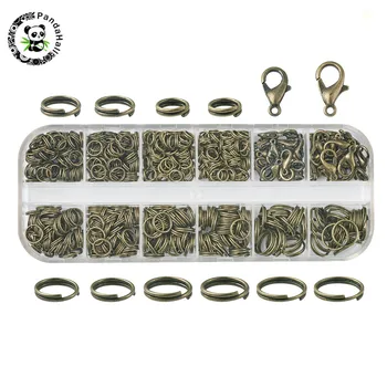 

pandahall 1 Box Iron Split Rings and Zinc Alloy Lobster Claw Clasps for DIY Jewelry Making Findings Silver Color/Antique Bronze