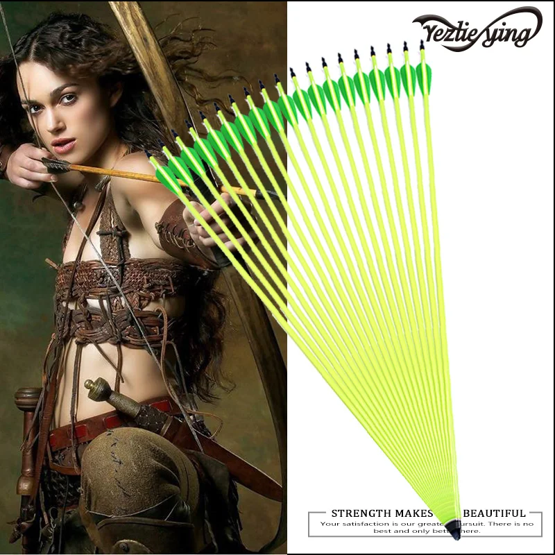 

12PCS High Quality Yellow Carbon Arrow 30 Inch Green White Feather For Composite / Recurve Archery Shooting