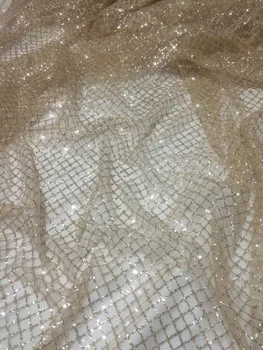

FREE SHIPPING by dhl CGL41059 gold French net lace fabric with glitter for wedding dress