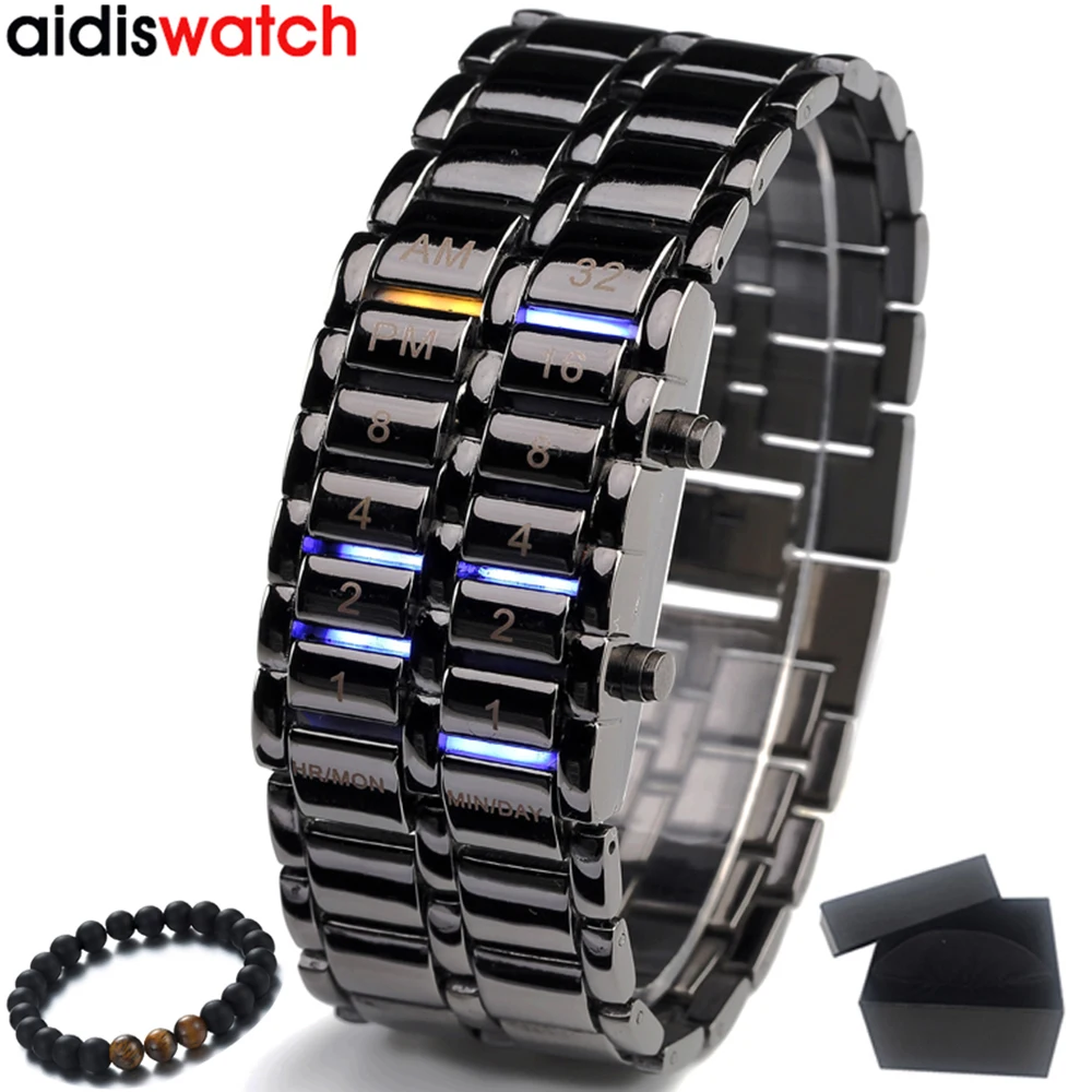 

Top Brand Luxury AIDIS Men Watch Electronic LED Display Luminous Watches Fashion Sports Watches Blue Binary Relogio Masculino