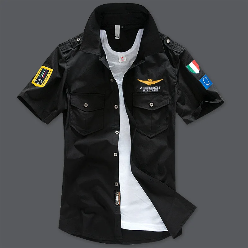 Мужская повседневная Eden армейская воздушная сила рубашка с коротким рукавом Asstseries для мужчин, в стиле милитари парк Повседневная рубашка мужские рубашки Camisa Masculina 4XL - Цвет: 12002 Black