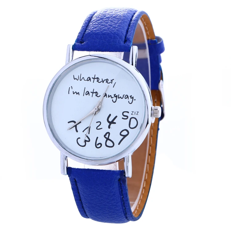 

100pcs/lot 918087 whatever i am late already leather watch silver case no logo casual watch for unisex wholesale wrist clock