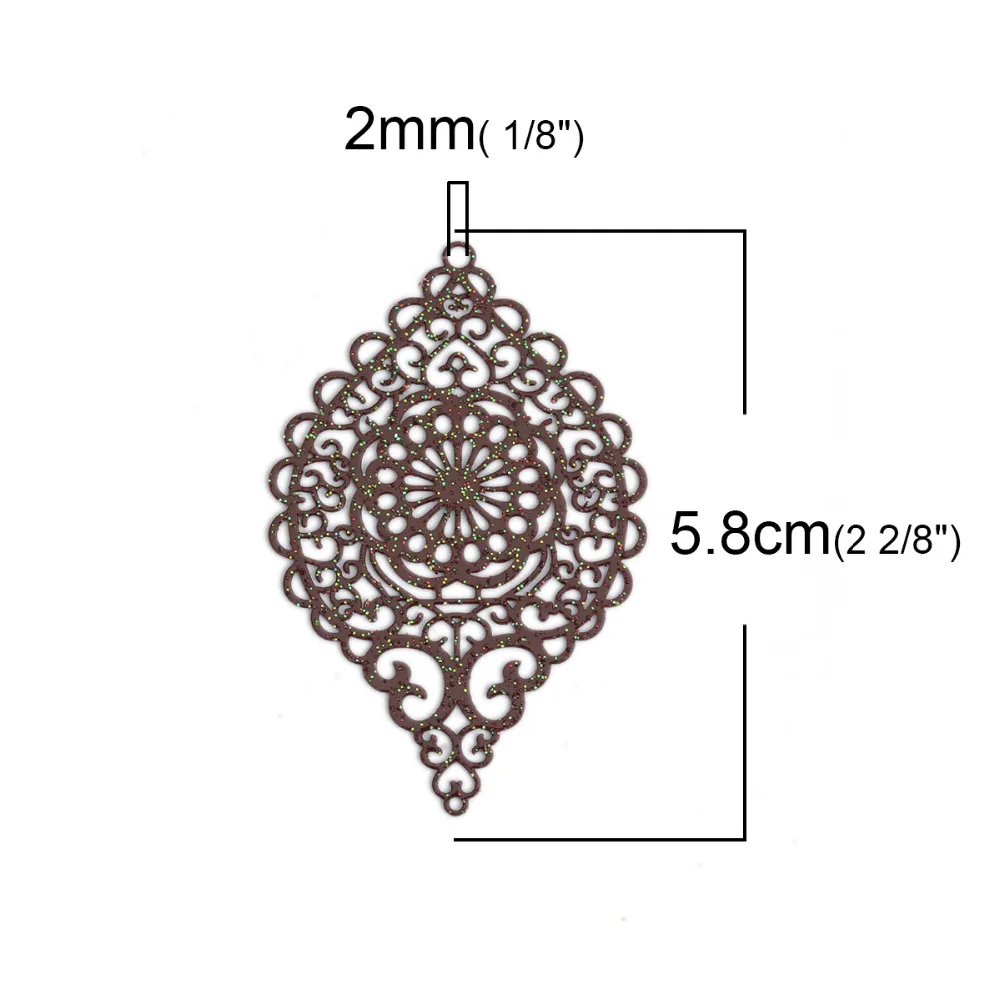 Doreen Box медные Подвески полые овальные сердце Филигранное тиснение разноцветные ювелирные изделия аксессуары фурнитура 5,8 см x 3,7 см, 5 шт