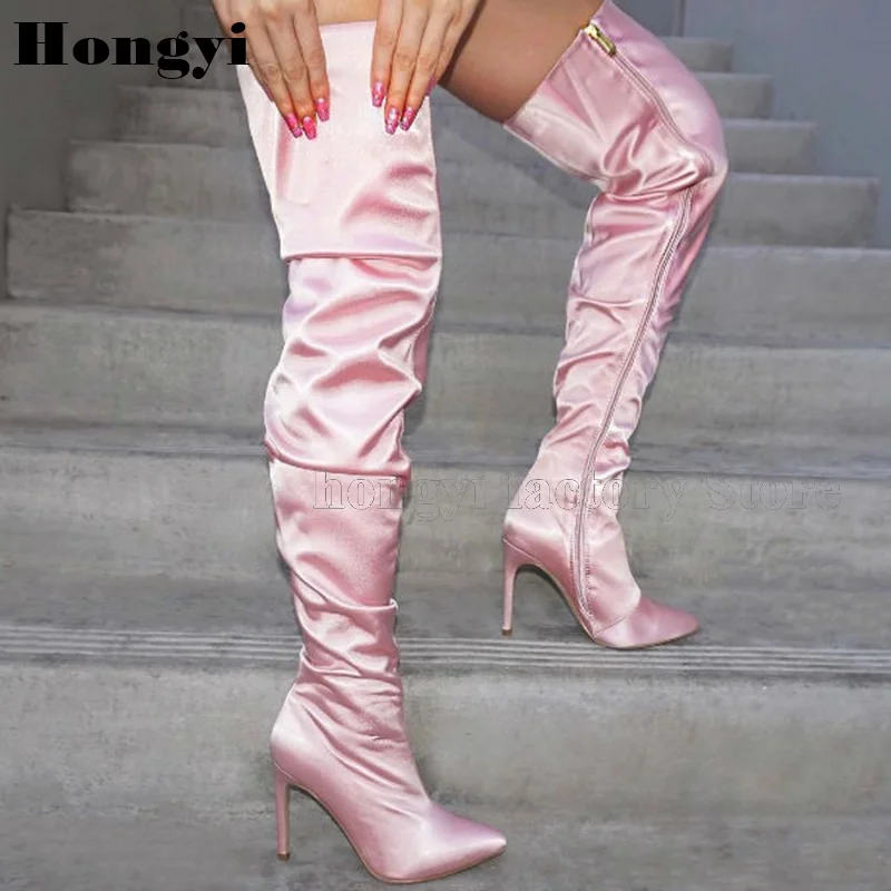 blush pink thigh high boots