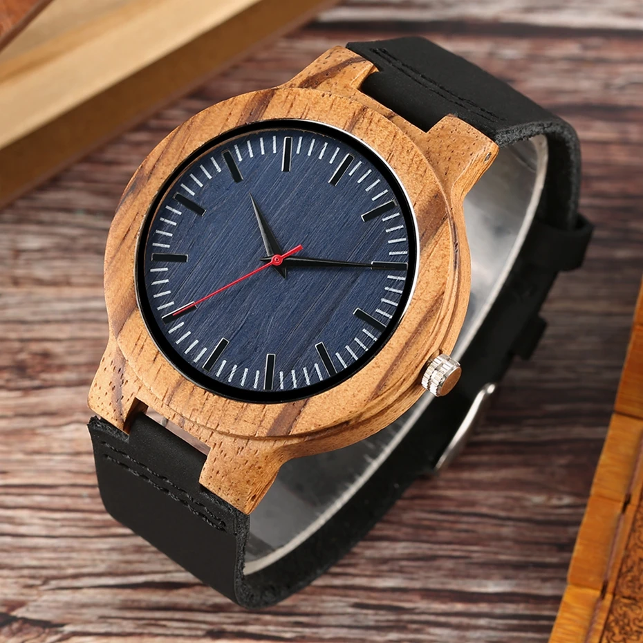 Retro Wood Watch Men Unique Navy Dial Bamboo Watches Black Leather Military Sports Clock Male Quartz Wrist Watch Reloj Hombre 2018 2019 (6)