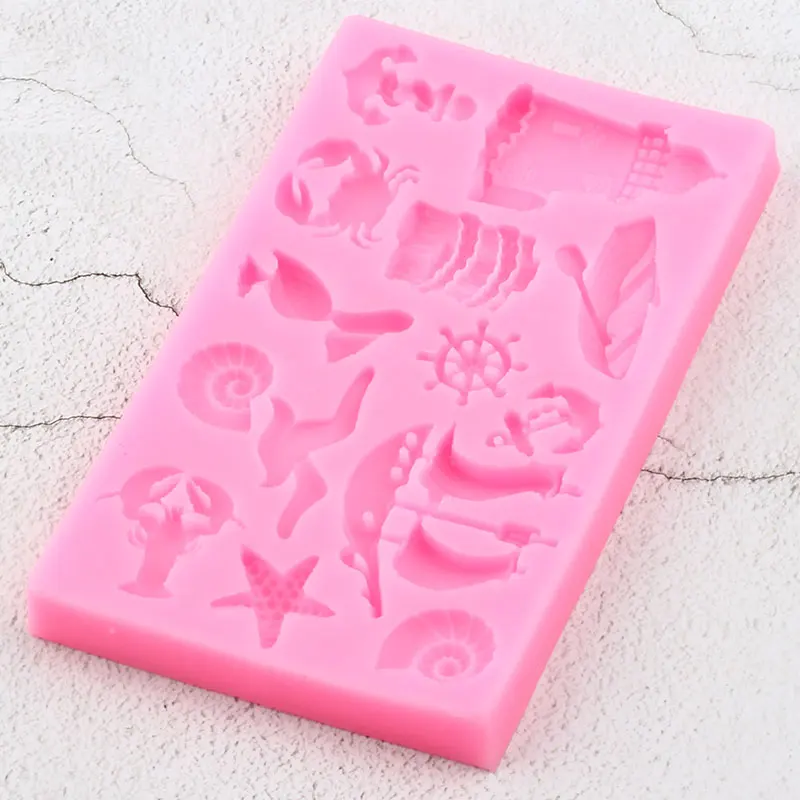 Sea Animals Silicone Molds Sailboat Anchor Fondant Baby Birthday Cake Decorating Tools Candy Fimo Clay Chocolate Gumpaste Moulds