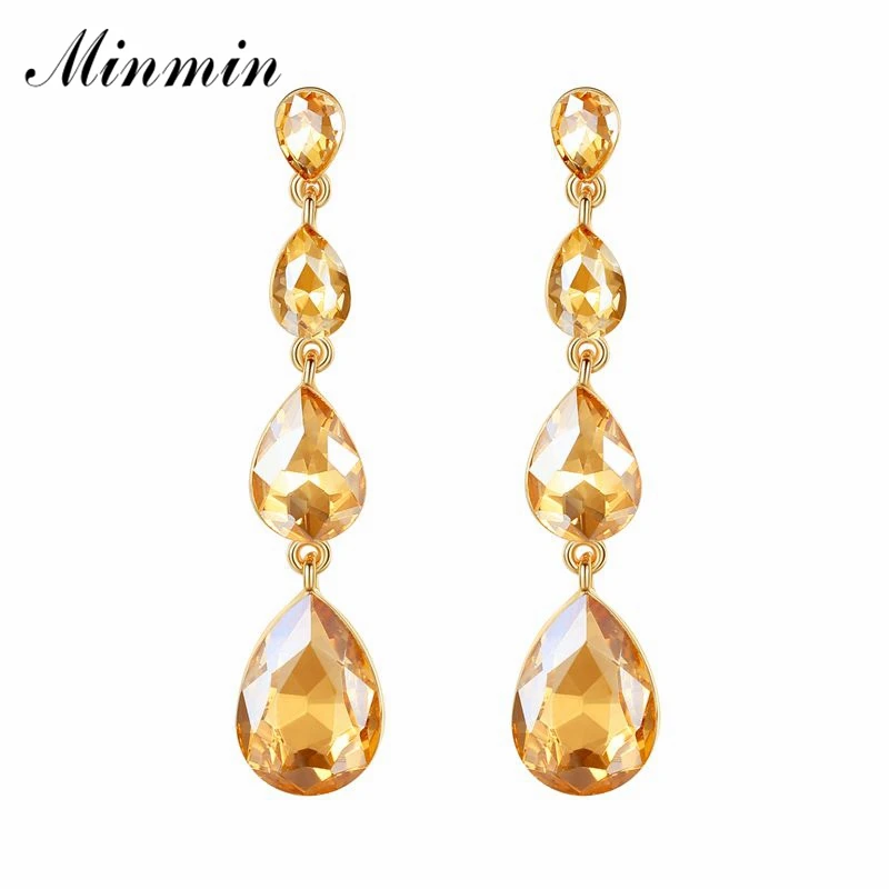 

Minmin Gold Color Crystal Teardrop Wedding Earrings for Brides Women 2019 Luxury Prom Earrings Christmas Jewelry Female MEH1118