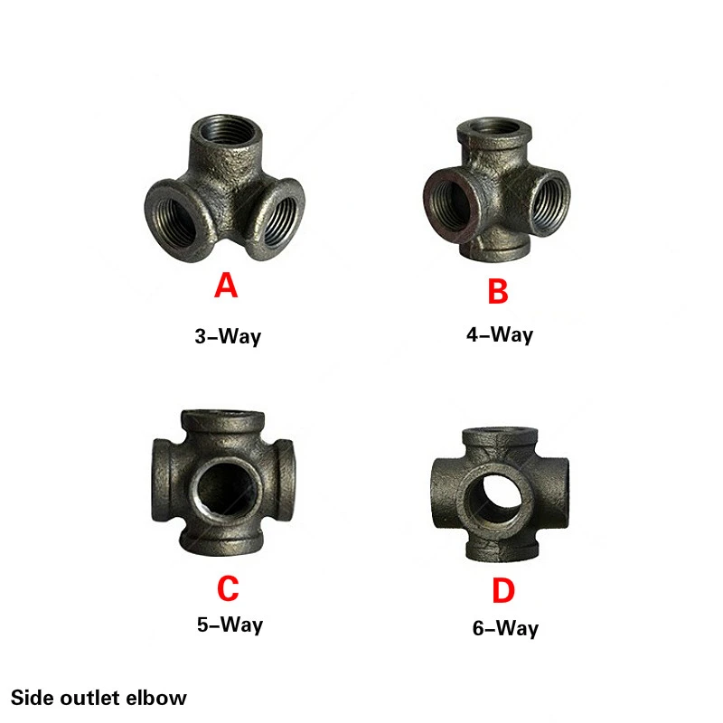Accesorios de tubería de hierro, tubería roscada de hierro fundido negro, codo salida lateral de 3/4/1/2 vías, color negro, 3/4, 5/6, 1 pulgada, 2 uds.|Accesorios de tuberías| - AliExpress