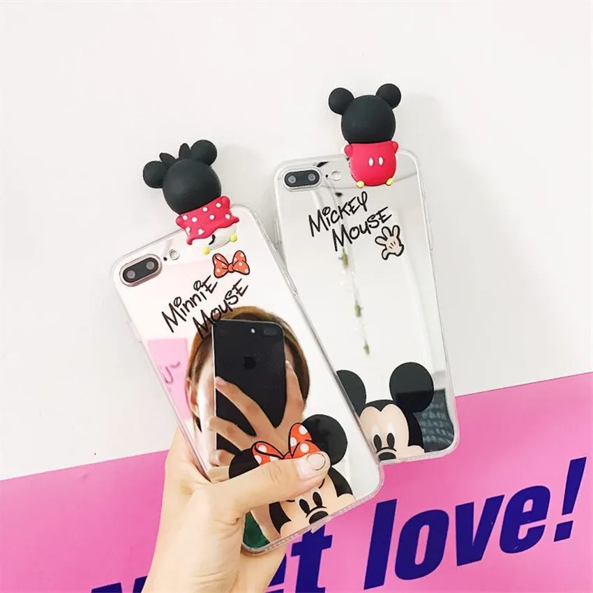 

Cute Hello Kitty Miceky Minnie Mouse Mirror Silicone Phone Case For Samsung S8 S9 S10 Plus S10E Note8 Note9 Soft TPU Capa Cover