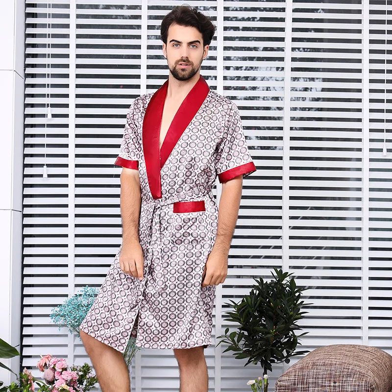 Роскошные Дизайнерские мужские шелковые кимоно халат плюс 5XL с коротким рукавом пижамы халат негабаритных атласная ночная рубашка Летняя домашняя одежда