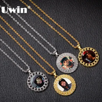 

UWIN Gold Color Hiphop Custom Photo Made Round Pendant Necklace Iced Out Fashion Jewelry Chains For Women Men Drop Shipping