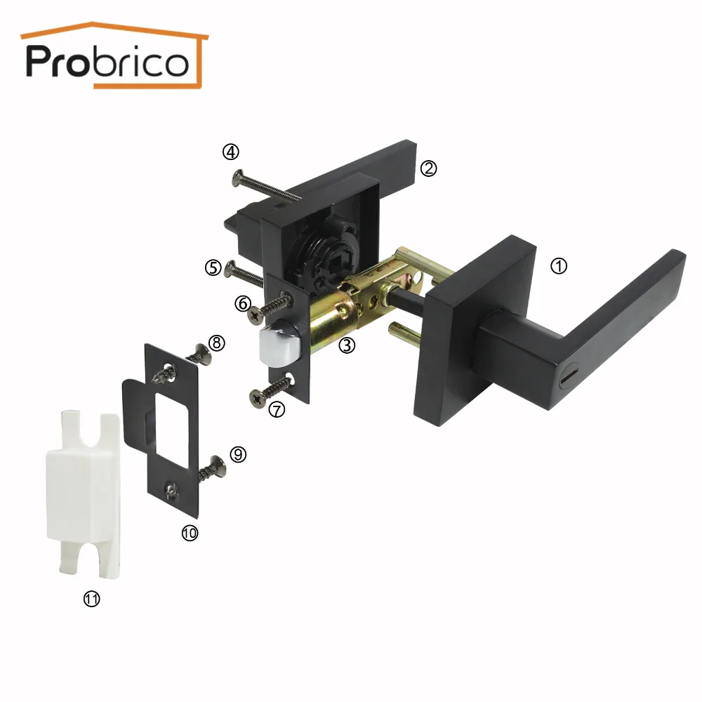 Probrico черные дверные ручки для спальни межкомнатные дверные замки Входные/личные/проходные дверные ручки с замком для домашнего оборудования
