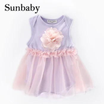

New Fashion Baby Girl Clothes Adorable Princess Soft Lace Yarn TuTu Bodysuit With 3D Flower Pattern Cotton Baby Bodysuit